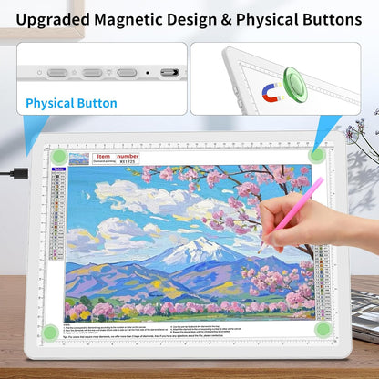 TOHETO A4 Light Board for Diamond Painting, Super Bright Magnetic Light Pad with Side Buttons, Lightbox for Tracing and Drawing, Corded Light Table for Sketching, Animation, Weeding Vinyl (Black)