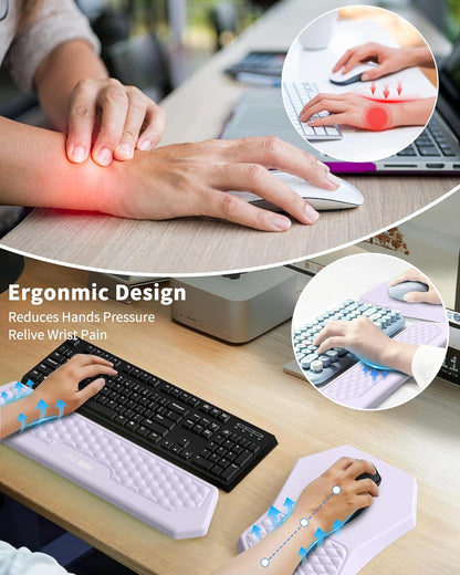 Ergonomic Mouse Pad and Keyboard Wrist Rest Support Set, Massage Design Mousepad for Carpal Tunnel Pain Relief, Memory Foam, Non-Slip PU Base for Computer Desk, Black