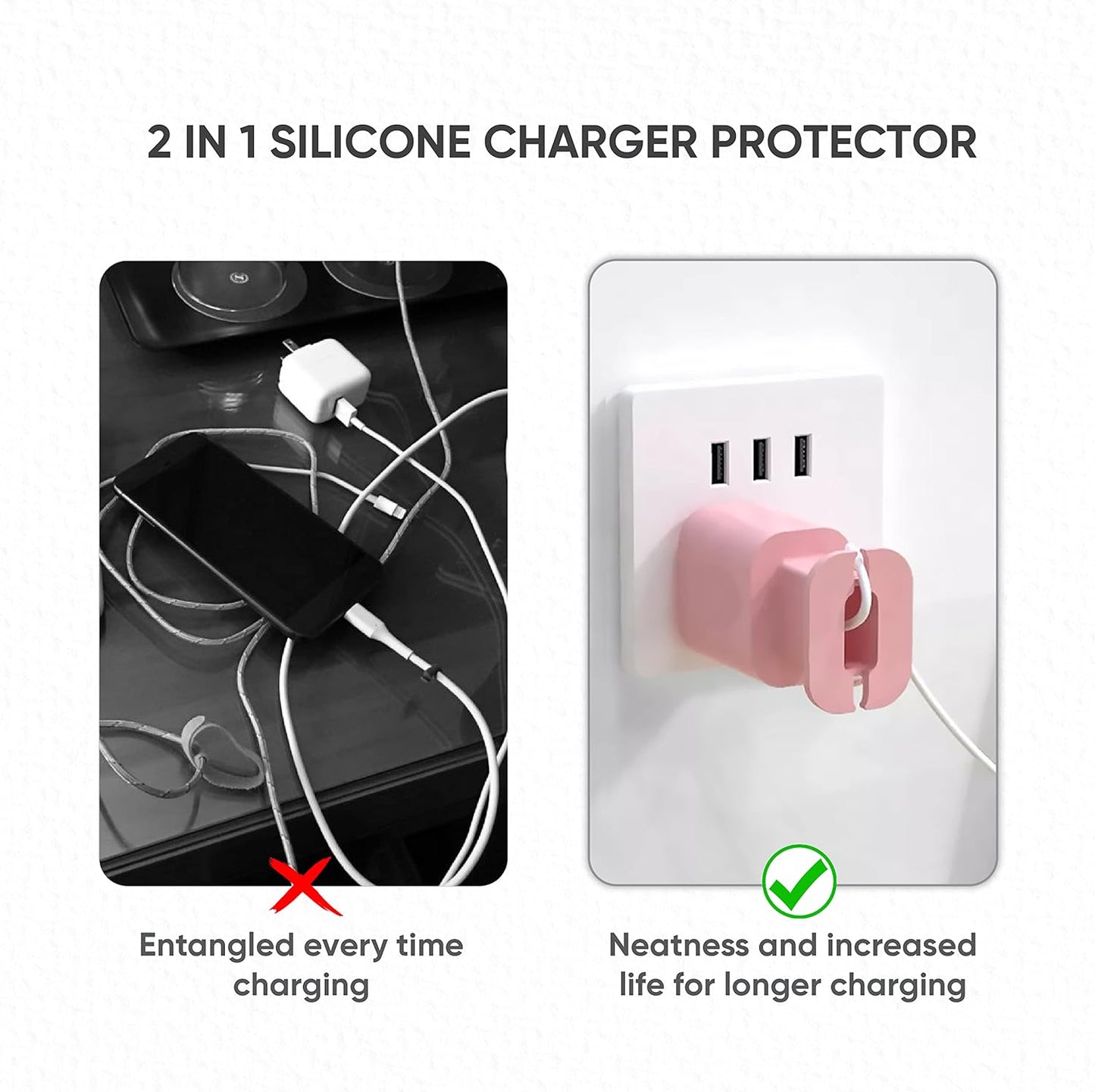 4-Pack 2 in 1 Silicone Charger Protector with Cord Wrap, iPhone Silicone Power Adapter Case, Snapback Charger Winder, Compatible with 18W/20W - 1.65 x 1.1 inches