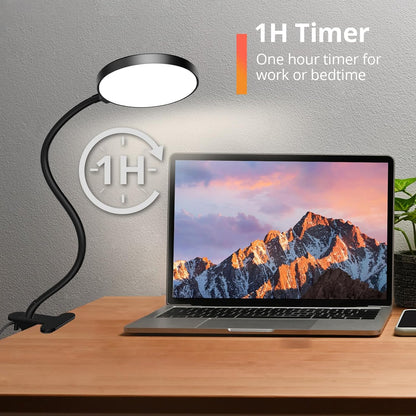 iFalarila Reading Light with Remote, LED Desk Lamp Clip on [1H Timer & Nightlight] RA>95 Dimmable Flexible Gooseneck, Reading Lamp with Clamp for Table - 3.5'' (Adapter Included)