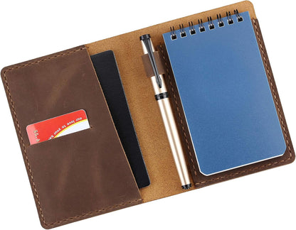 Leather Cover Compatible With Rite in the Rain Top Spiral Notebooks, Handmade Top Bound Notebook Cover For 3" x 5" Writing Pad Holder, Mini Pocket Notepad Holder - COFFEE