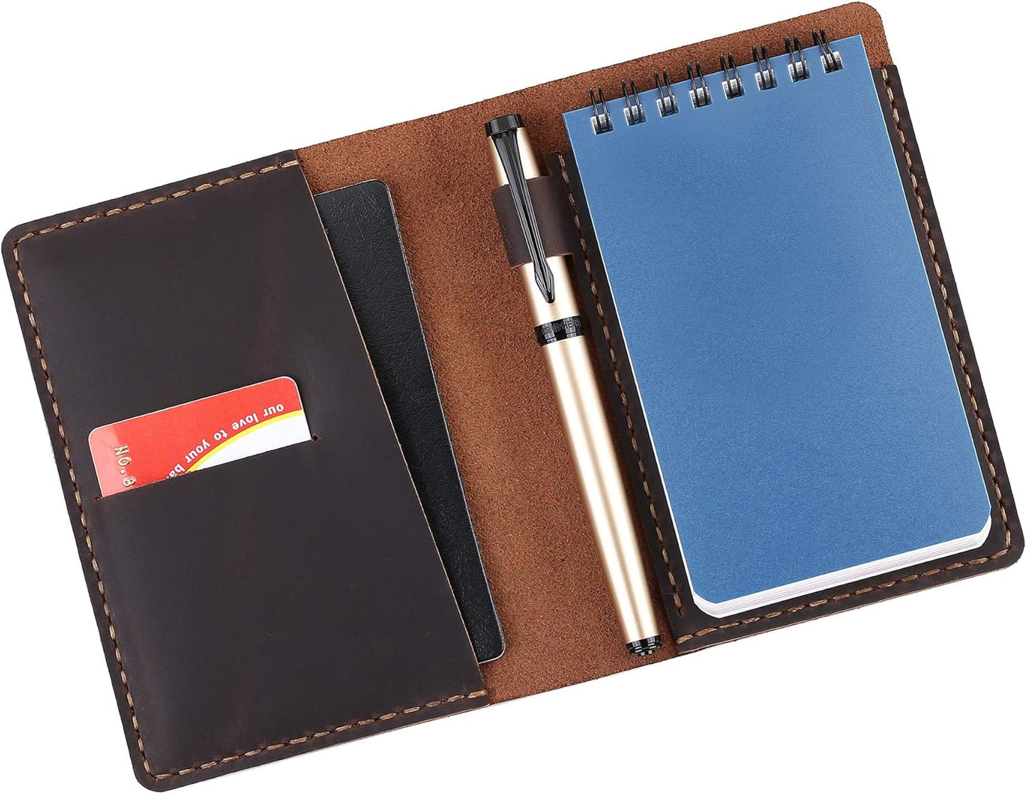 Leather Cover Compatible With Rite in the Rain Top Spiral Notebooks, Handmade Top Bound Notebook Cover For 3" x 5" Writing Pad Holder, Mini Pocket Notepad Holder - COFFEE