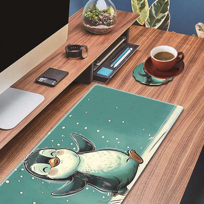 Mouse Wrist Rest and Keyboard Wrist Rest Pad Set, Non-Slip Rubber Base Smooth Surface Ergonomic Gaming Mouse Pad for Easy Typing and Pain Relief, Antique Blue Wood Grain Dog Paw + Coaster