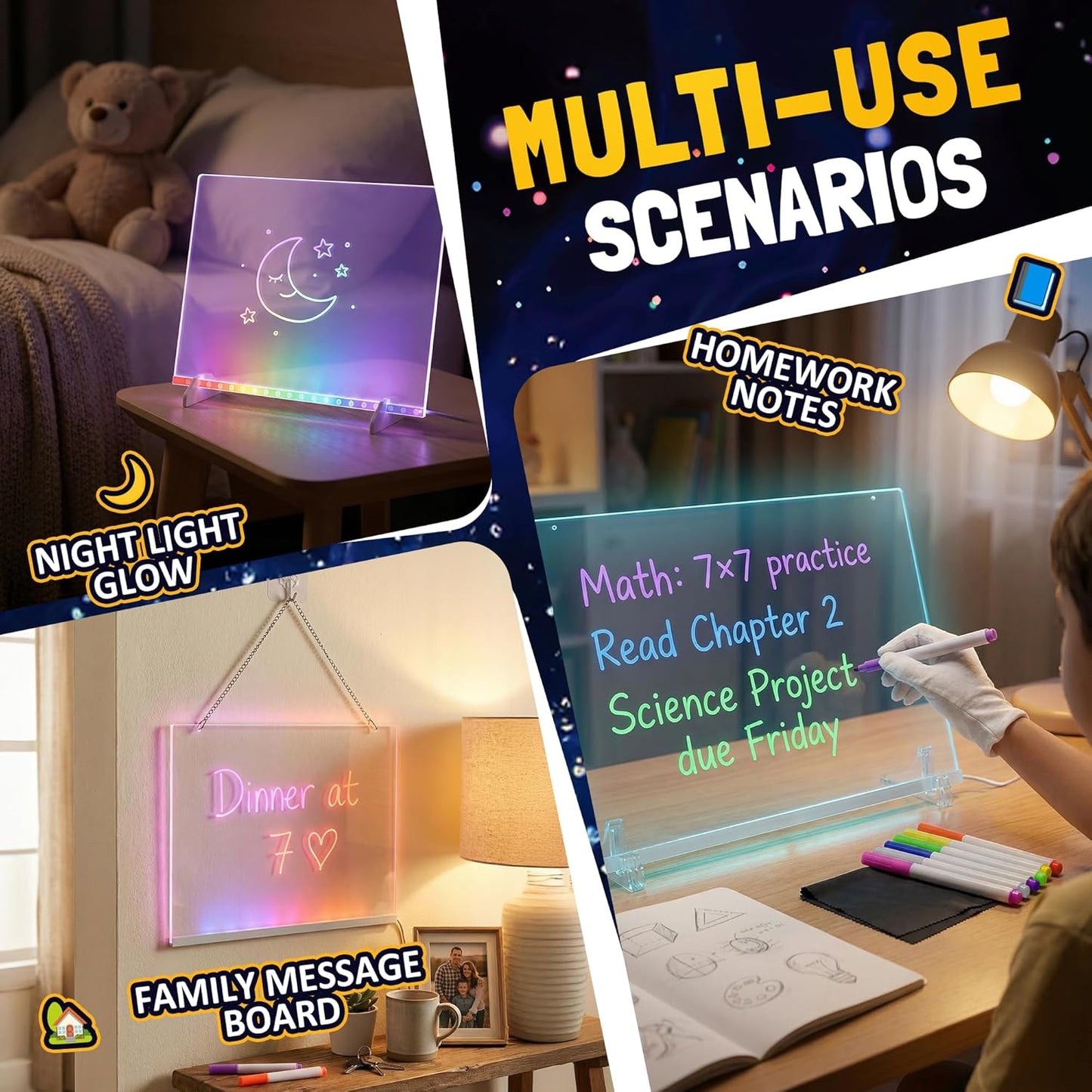 Nutty Toys Magic LED Drawing Board - 10 Light Up Modes - XL 16" Dry Erase Glow Note Doodle Pad - Pens, Adapter & Accessories incl., Top Birthday & Easter Gifts 2026 for Kids, Girls, Boys & Teens