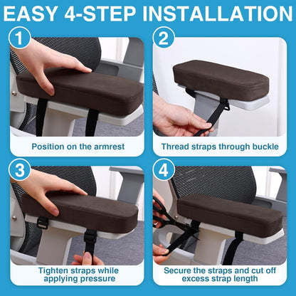Smiry Ergonomic Office Chair Armrest Pads, Memory Foam Arm Rest Covers, Non-Slip Armrest Cushion with Adjustable Buckles and Straps, Elbow Relief for Desk, Gaming & Wheelchair (Black, Set of 2)