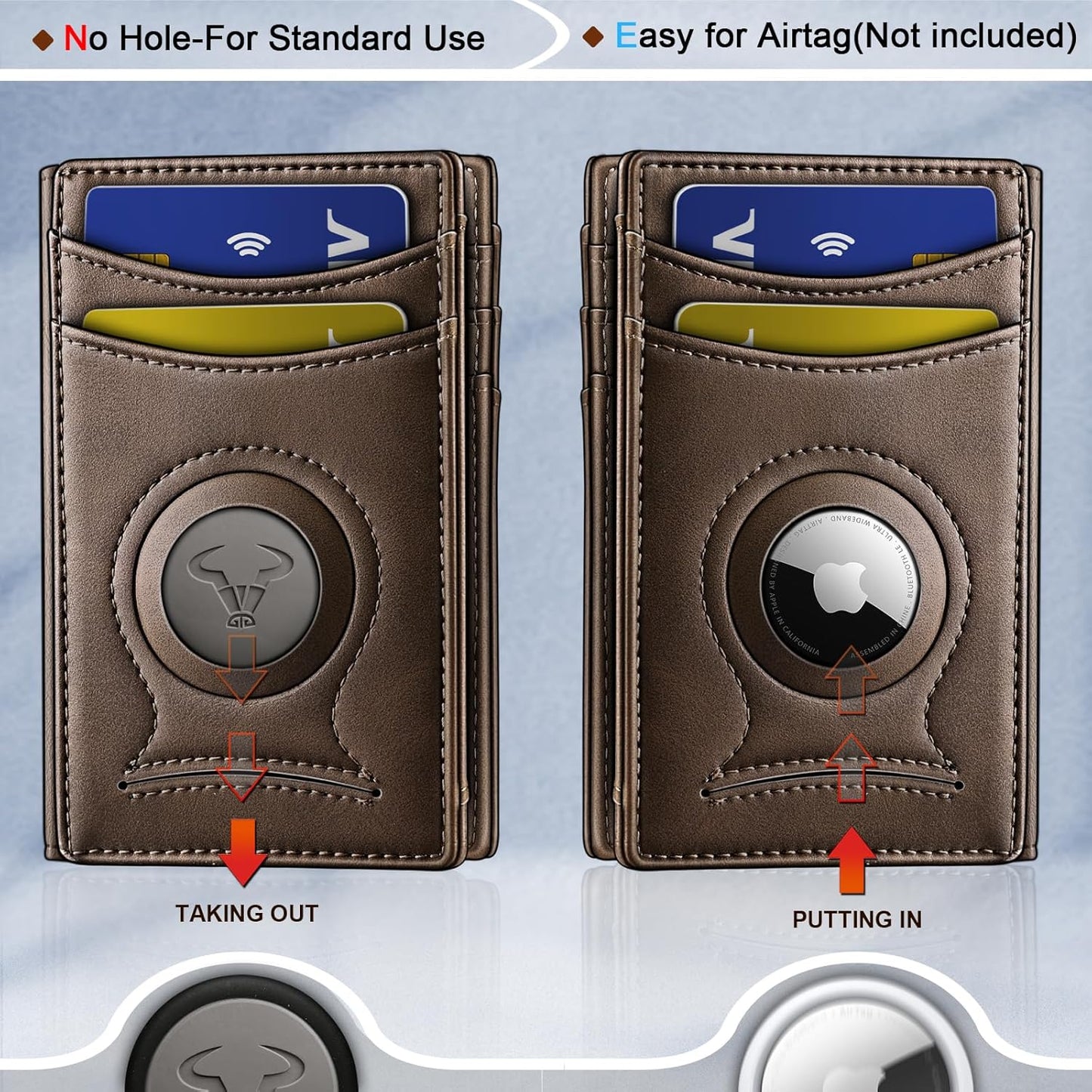 BULLIANT Men Airtag Wallet,Slim Wallet Money Clip Card Holder Magnetic Closure 12 Cards in Front Pocket RFID Blocking
