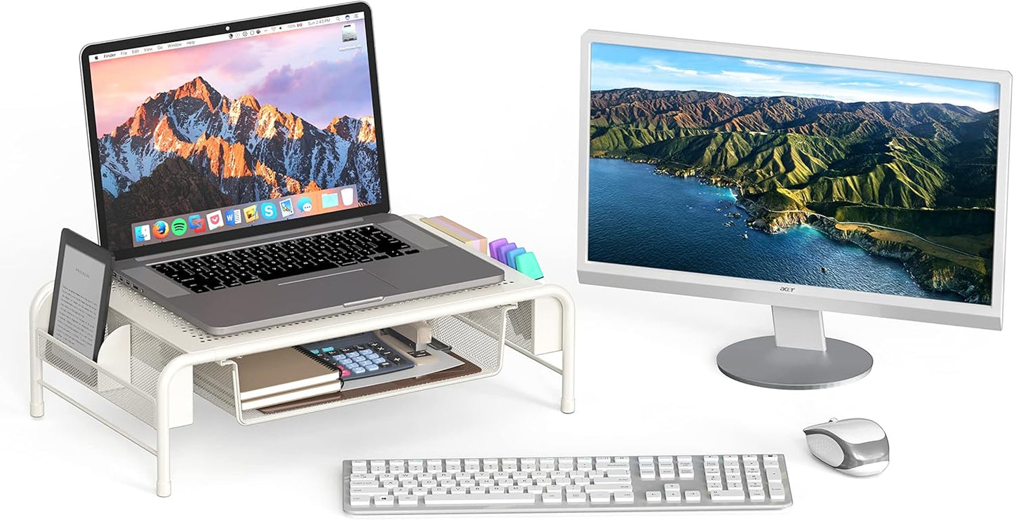 Simple Houseware Metal Desk Monitor Stand Riser with Organizer Drawer, Black