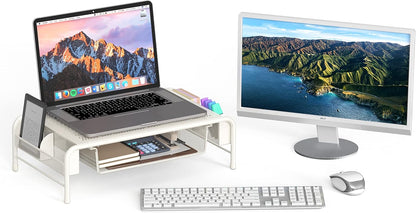 Simple Houseware Metal Desk Monitor Stand Riser with Organizer Drawer, Black