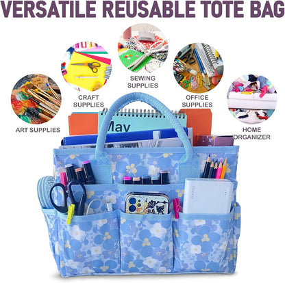 Cupohus Art Organizer Craft Storage Tote Bag with Pockets and Handles, Oxford Fabric Carrying Caddy for Teacher, Officer, Artist, Traveler –Purple