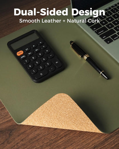 Aothia Dual-Sided Desk Pad - 25.6x13.7 inches Leather Desk Mat, Natural Cork Desk Pad Protector, Large Mouse Pad for Desk, Waterproof Desk Blotter Pad, Desk Writing Pad for Office Work/Home, Black