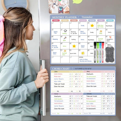 MaxGear Weekly Dry Erase Board for Fridge, 16"x12" Magnetic Calendar Whiteboard Planner for Refrigerator with Stain Resistant Technology, Include 7 Fine Point Markers and 1 Eraser