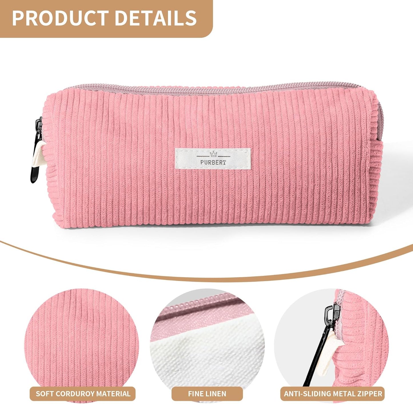 Pencil Bag Pen Case, Soft Corduroy Small Pencil Pouch Organizer with Zipper, Cute Pencil Case Pouch Stationery for Girls and Boys – Apricot