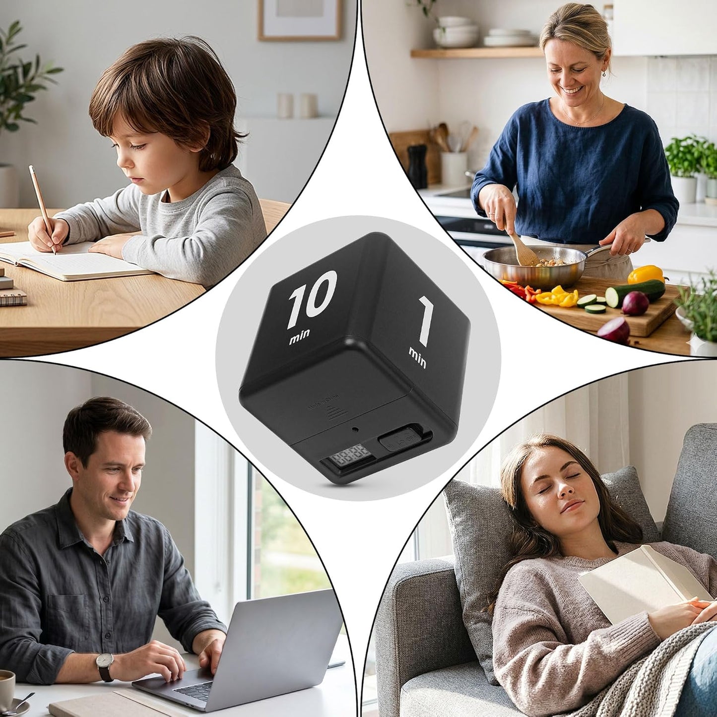 JOYIT Cube Timer 1 3 5 10 Minutes - Flip Countdown Visual Timer for Time Management, Kitchen, Workout, Study, Classroom, Office, Games