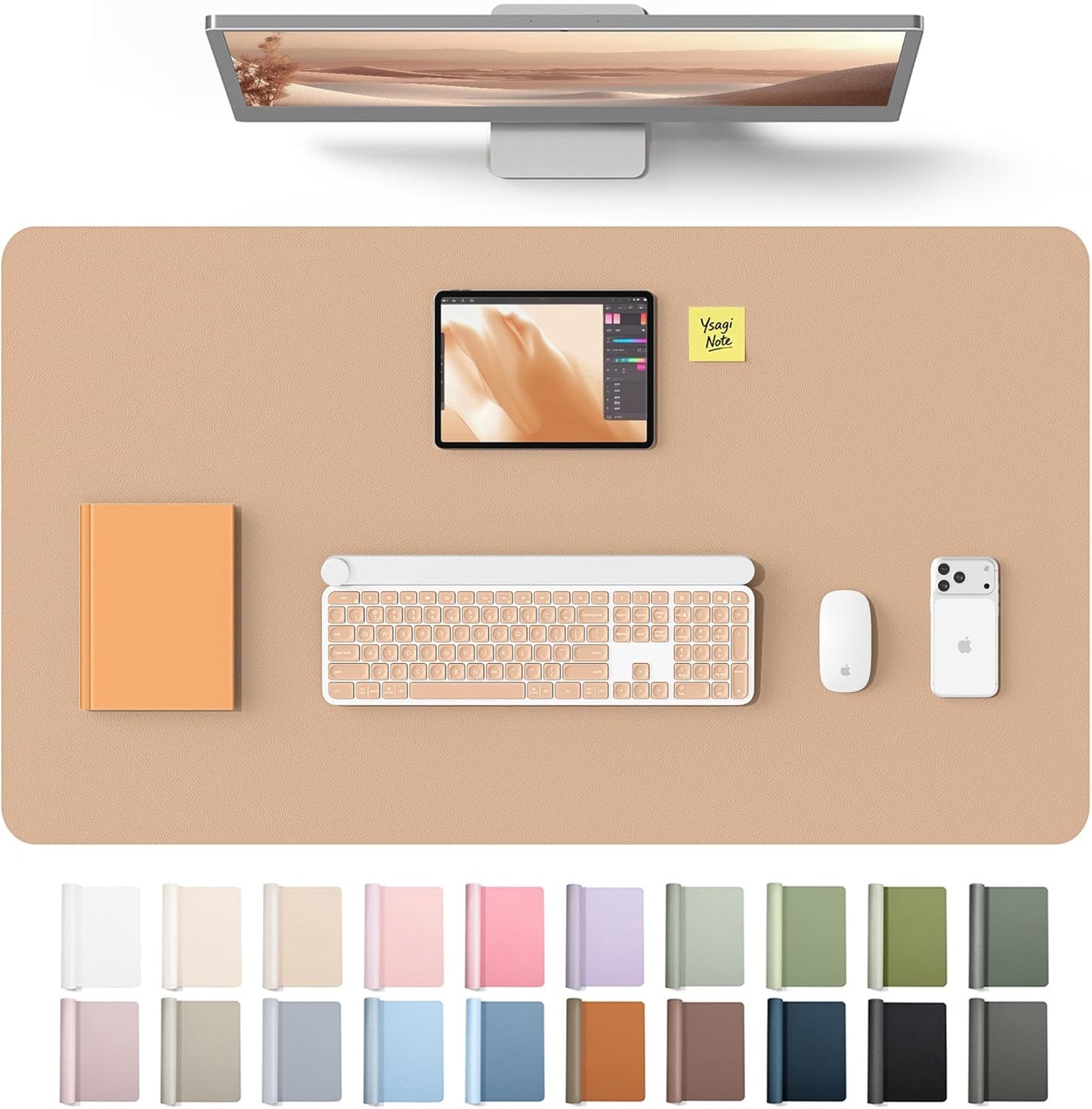 YSAGi Leather Desk Pad Protector, Large Mouse Pad, Non-Slip PU Leather Desk Blotter, Waterproof Writing Pad for Office and Home (31.5" x 15.8", Eggshell) - Colors B