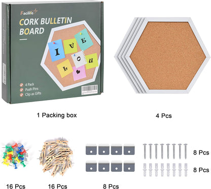 Cork Board Tiles - 4 Packs Adhesive Corkboards for Wall, Small Cork Board Squares Decorative for Office, School & Home
