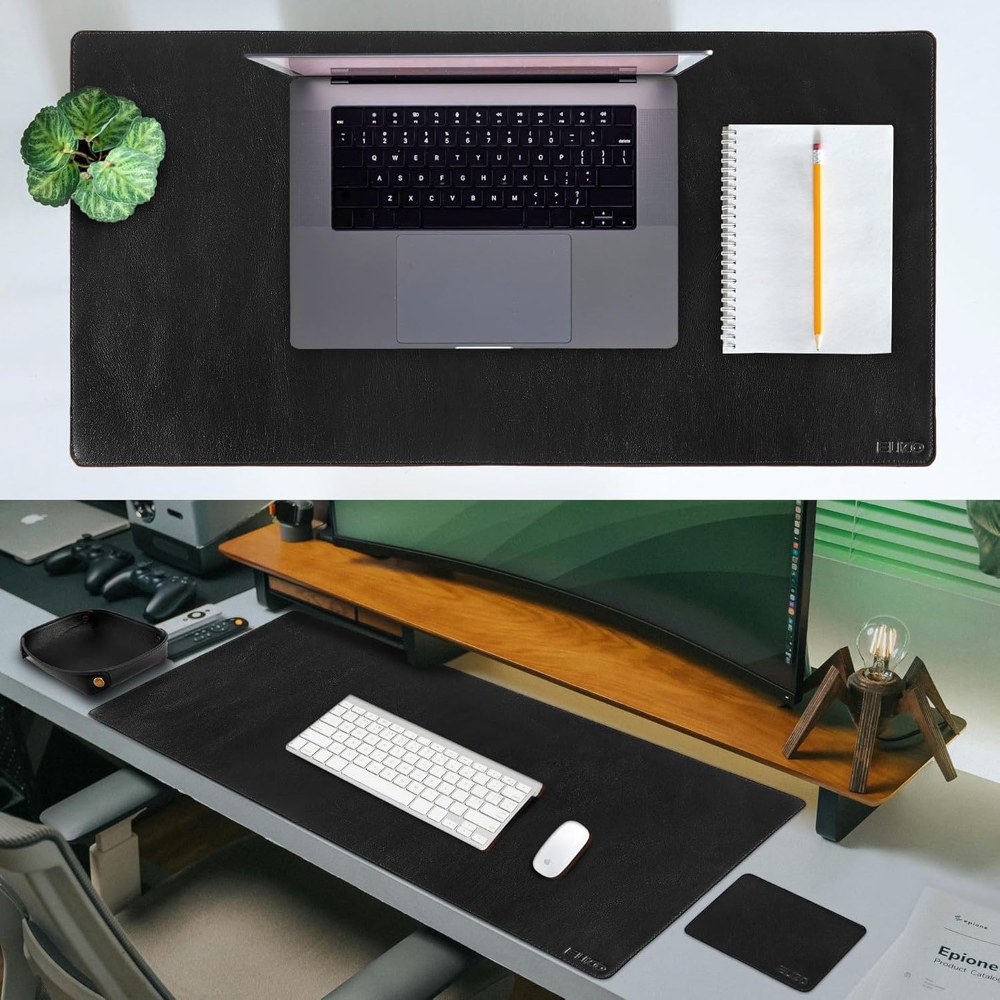 ELIZO Leather Desk Pad Real Leather Desk Mat Thick (3mm) Double Layer (31x15.6) Cover Blotter Desk Protector Large Computer Mat for Keyboard Mouse Pad Table Laptop Mat Office Accessories - Antique