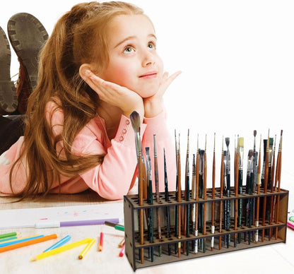 Shakven 67 Holes Wooden Paint Brush Holder Stand | Artist Paint Brush Holder for Dryer, Desk Stand Organizer