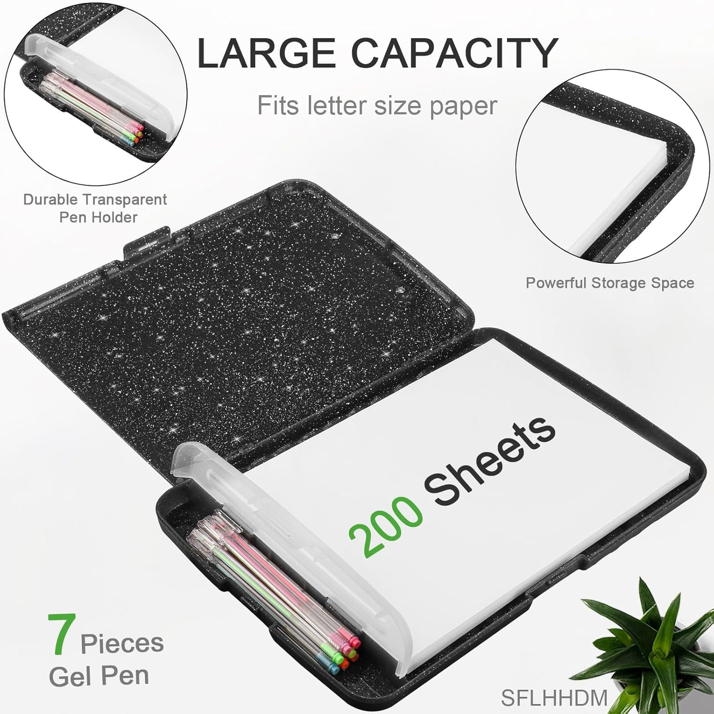 Glitter Clipboard with Storage,Storage Clipboard with Pen Holder,A4 Binder Clip Boards 8.5x11 with Low Profile Clip,Side Opening Sparkle Clipboards, Clipboards Folder for Office Supplies-Starry Black