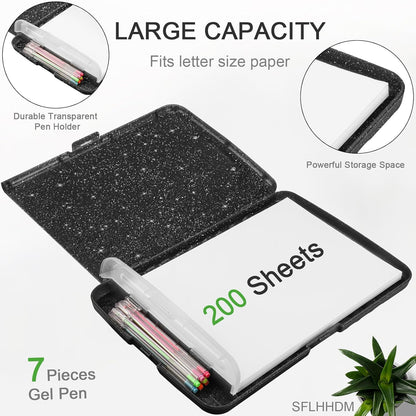 Glitter Clipboard with Storage,Storage Clipboard with Pen Holder,A4 Binder Clip Boards 8.5x11 with Low Profile Clip,Side Opening Sparkle Clipboards, Clipboards Folder for Office Supplies-Starry Black