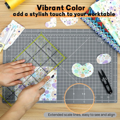 Premium Self Healing Cutting Mat 18'' x 12'', A3 Non-slip Sewing Mat for Quilting, 5-Ply Rotary Cutting Board Double-Sided for Crafts Cutting Fabric Scrapbooking Modeling Projects, Anthracite Gray