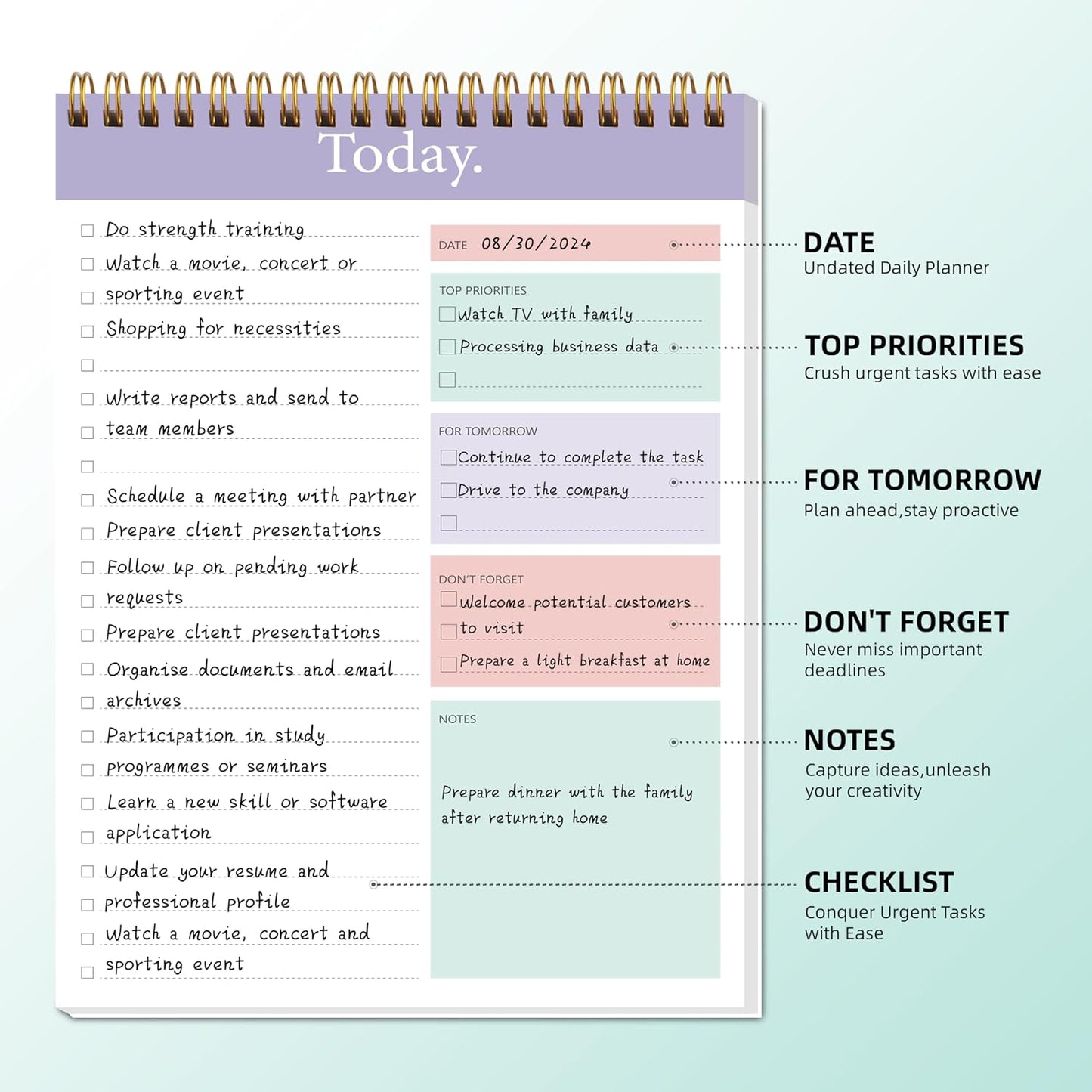 104 Pgs To Do List Notepad - Daily Planner Notepad Undated 52 Duplex-Printed Undated Sheets Tear Off, 6.5" x 9.8" Checklist Productivity Organizer with Hourly Schedule for Tasks