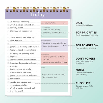 104 Pgs To Do List Notepad - Daily Planner Notepad Undated 52 Duplex-Printed Undated Sheets Tear Off, 6.5" x 9.8" Checklist Productivity Organizer with Hourly Schedule for Tasks