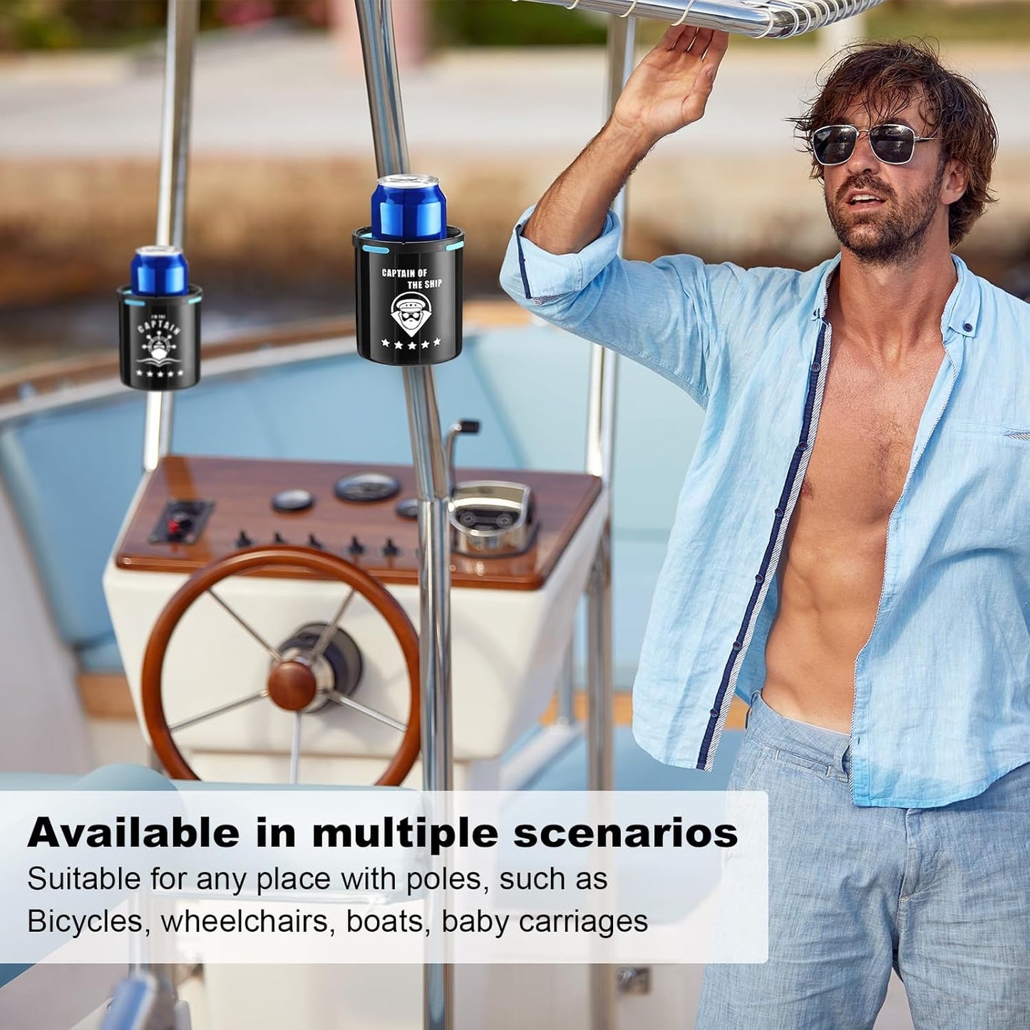 Teenyyou Marine Boat Rail Cup Holder No Drilling Drink Holder Clamp on Kayak Cup Holders Boat Accessories Gifts Install on Pole Grip Rail Grab Bar for Men