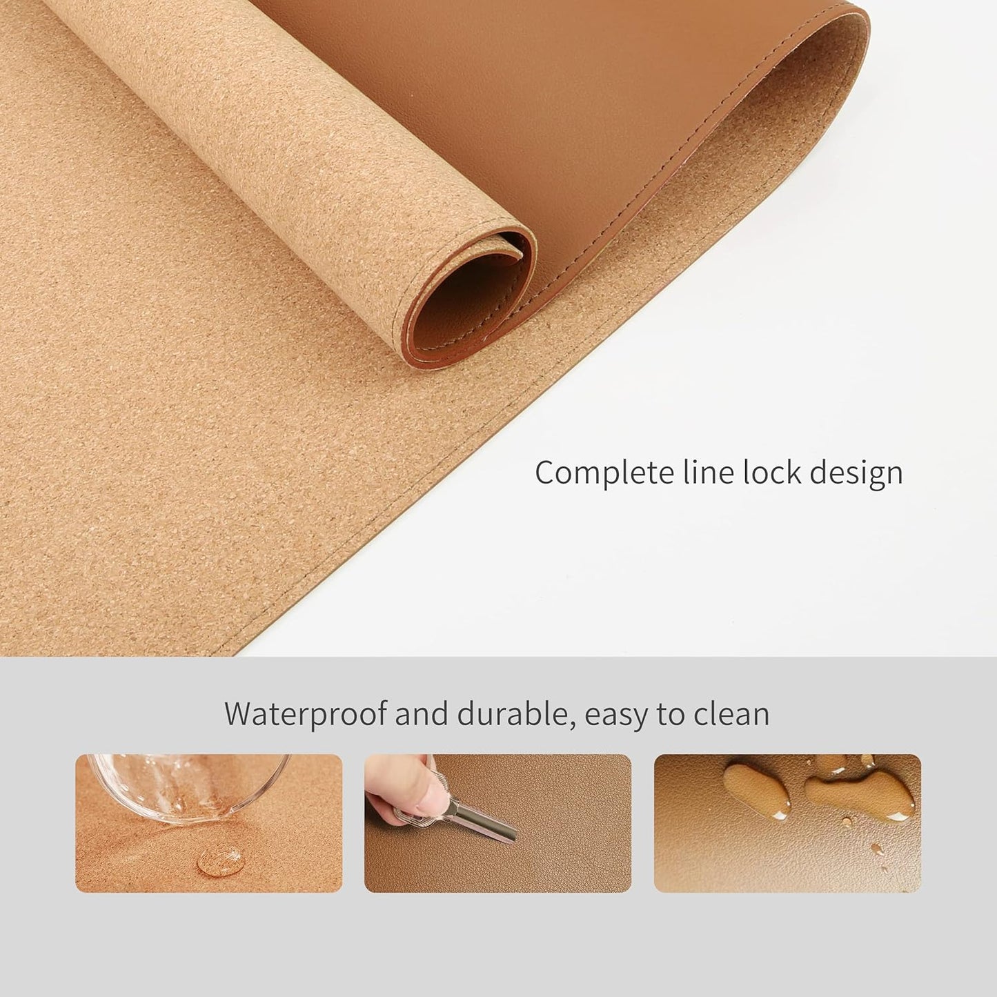 RENMTURE Dual-Sided Mouse Pad, Natural Cork & PU Leather Large Desk Pad for Office and Home Work, Desk Protector Non-Slip, Waterproof, Easy Clean (Olive Green, 32"x16")