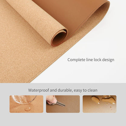 RENMTURE Dual-Sided Mouse Pad, Natural Cork & PU Leather Large Desk Pad for Office and Home Work, Desk Protector Non-Slip, Waterproof, Easy Clean (Olive Green, 32"x16")