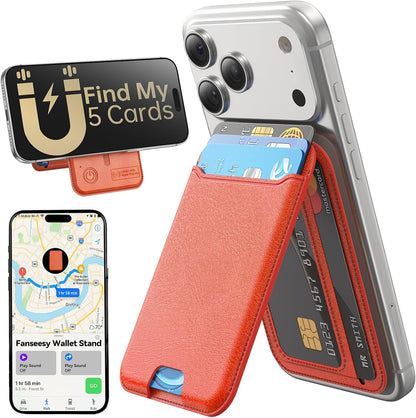 for MagSafe Wallet, Works with Apple Find My,5 Card Holder with Stand, Magnetic Phone Wallet Stand for iPhone 17/16/15/14/13/12 Pro Max Air Plus, RFID Blocking Vegan Leather,Black