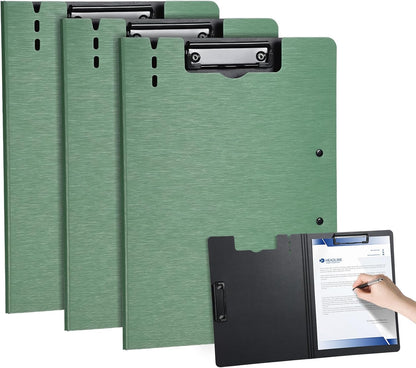 Clipboard Folder, with Dual Metal Clips, Embossed-Texture, Folding 360° Rotating, Nursing Clipboard for Letter and A4, Pen Holder (Green, 1)