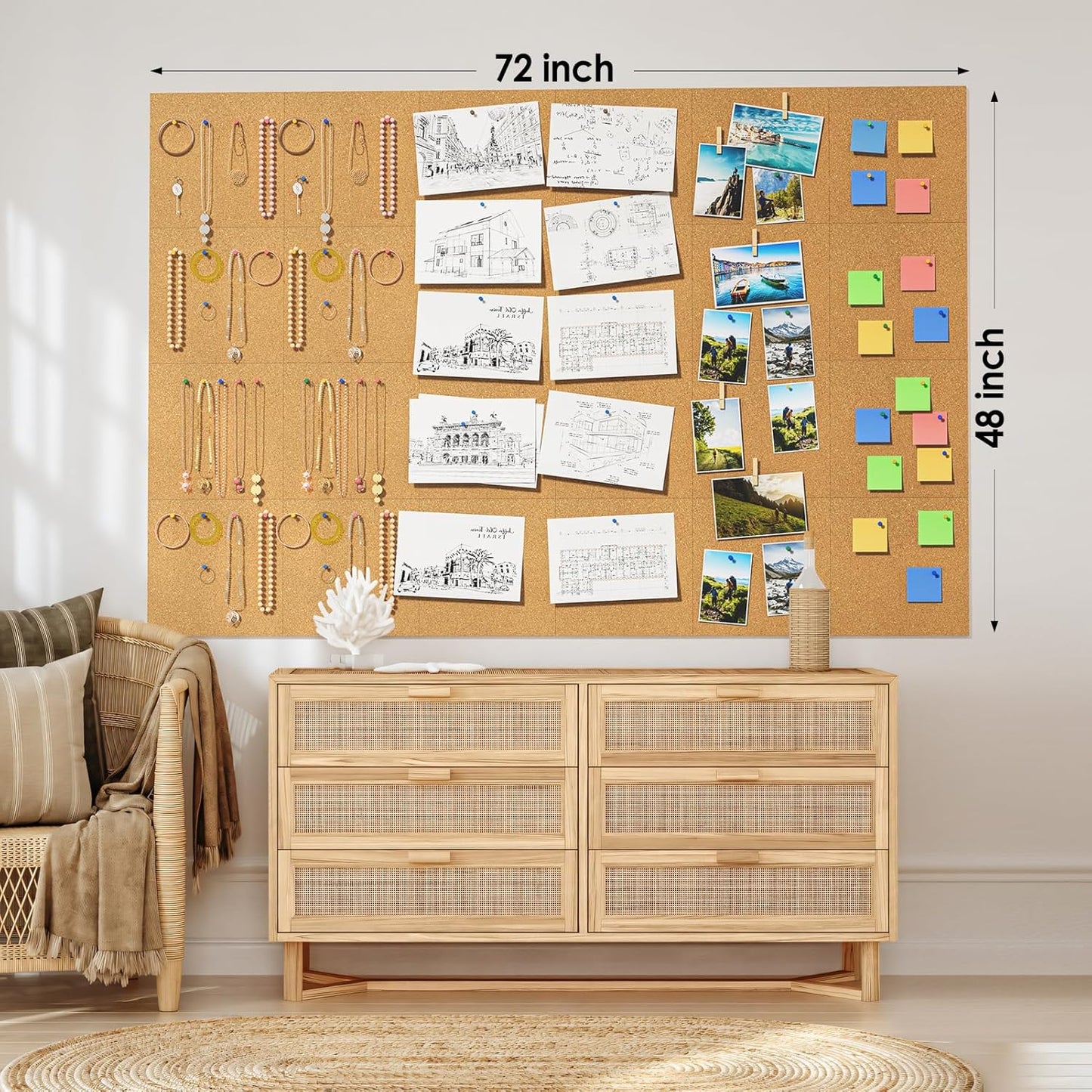 MaxGear Large Cork Board for Wall 36" x 24", 6 Pack Cork Board Tiles with 20 Pushpins & Safe Removable Adhesive Tabs, 12" x 12" Corkboards for Office, School & Home