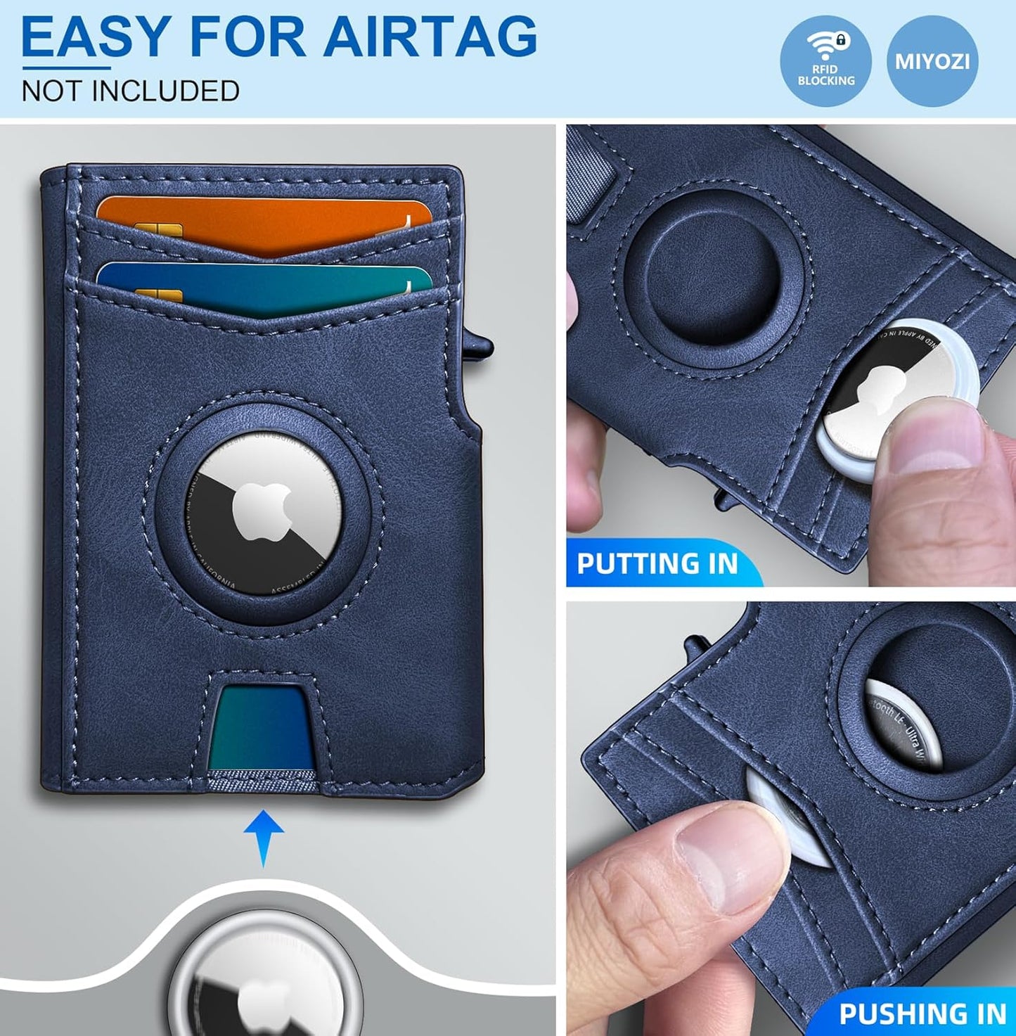 miyozi Airtag Wallet for Men,with Money Clip 10 Cards Metal Case Smart Slim Pop Up Credit Card Holder Flip with Magnetic Closure RFID Blocking wallet with Gift Box