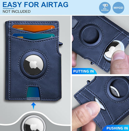 miyozi Airtag Wallet for Men,with Money Clip 10 Cards Metal Case Smart Slim Pop Up Credit Card Holder Flip with Magnetic Closure RFID Blocking wallet with Gift Box
