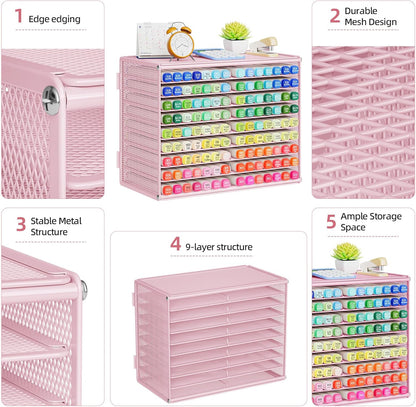 Marbrasse Mesh Marker Organizer, Metal Desktop Storage Rack for 126 Markers, Pens, Pencils, 9 Tier Marker Holder for Office Classroom & Home Art Supplies(Black)