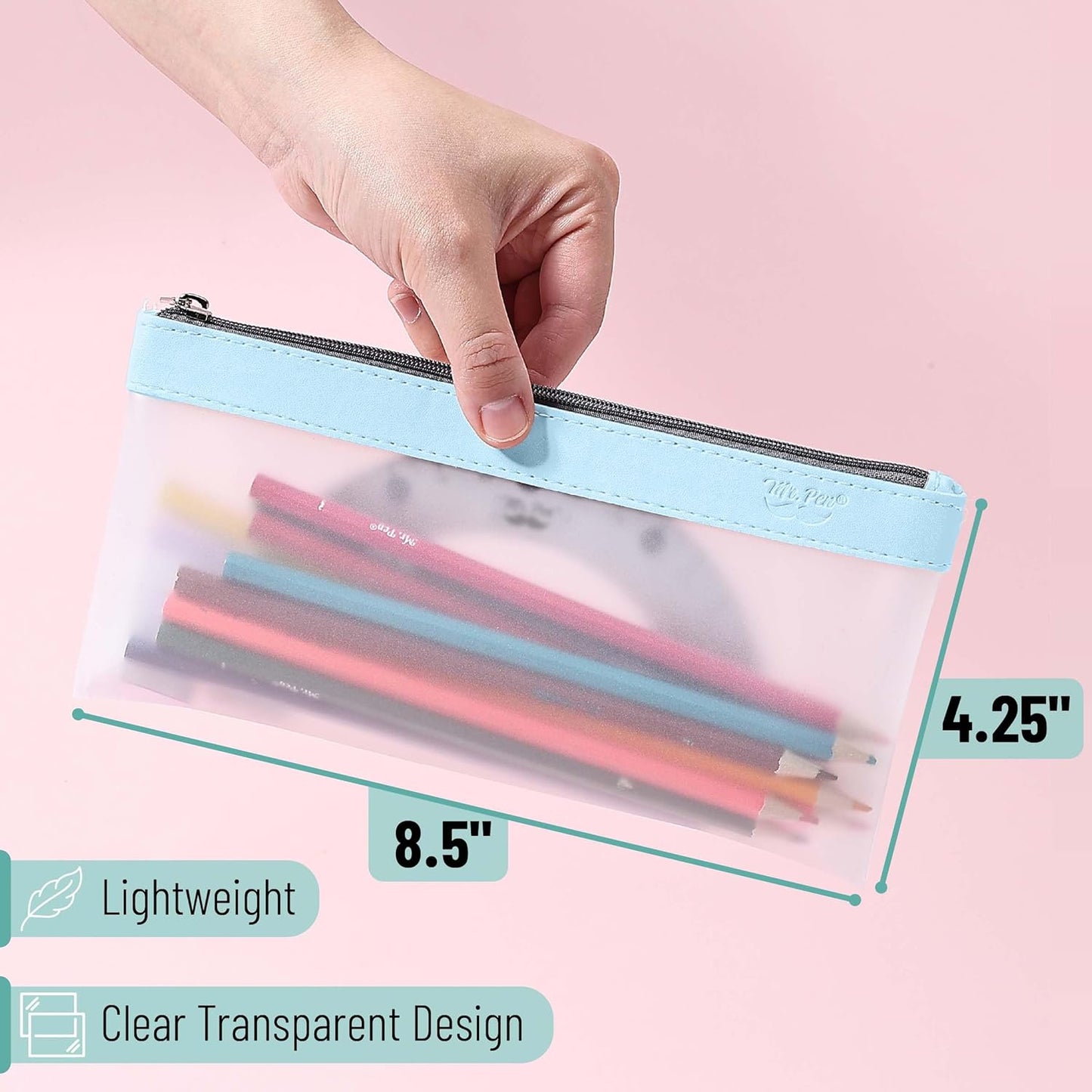 Mr. Pen- Clear Pencil Pouch, 8.50"x4.25", 3 Pack, Durable TPU Material, Medium Water-Resistant Pencil Bags with Smooth Zipper, Multipurpose Clear Pouch for Stationery, School, Office, Travel Supplies