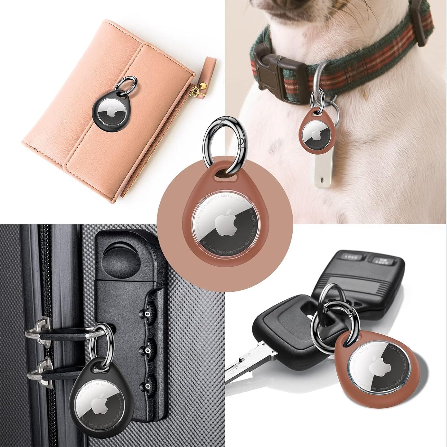 UNBREAKcable AirTag Holder for Apple - 4 Pack Air Tag Case [Fit Tightly Design] [Easy to Install] [Hold Securely] Waterproof TPU Protective Cover with Metal Keychain for Kids,Pet,Luggage,Backpack,Keys