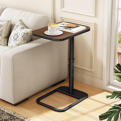Kitstorack TV Tray Table, Adjustable Height & Flip-Top & Rounded Metal Corners, Snack Table for Couch, Sofa, Bed, Chair, Living Room, C Shaped End Side Table for Eating, Dinner or Laptop, Small Spaces