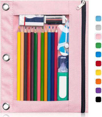 Forvencer Pencil Pouch for 3 Ring Binder, Large Pencil Case Pouch with 3 Reinforced Grommets, Pen Bag, Clear Window Pencil Case, Binder Accessories, Black