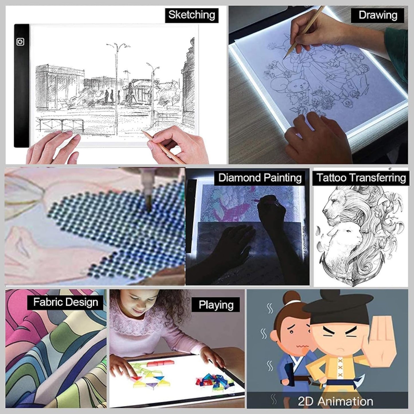 Tiiyee LED Light Board, A6 Tracing Light Box Small Copy Board Tracer Pad Slim Portable Flip Book Dimmable Artcraft Trace Light Pad Tablet for Drawing Painting Sketching Animation Streaming USB Powered