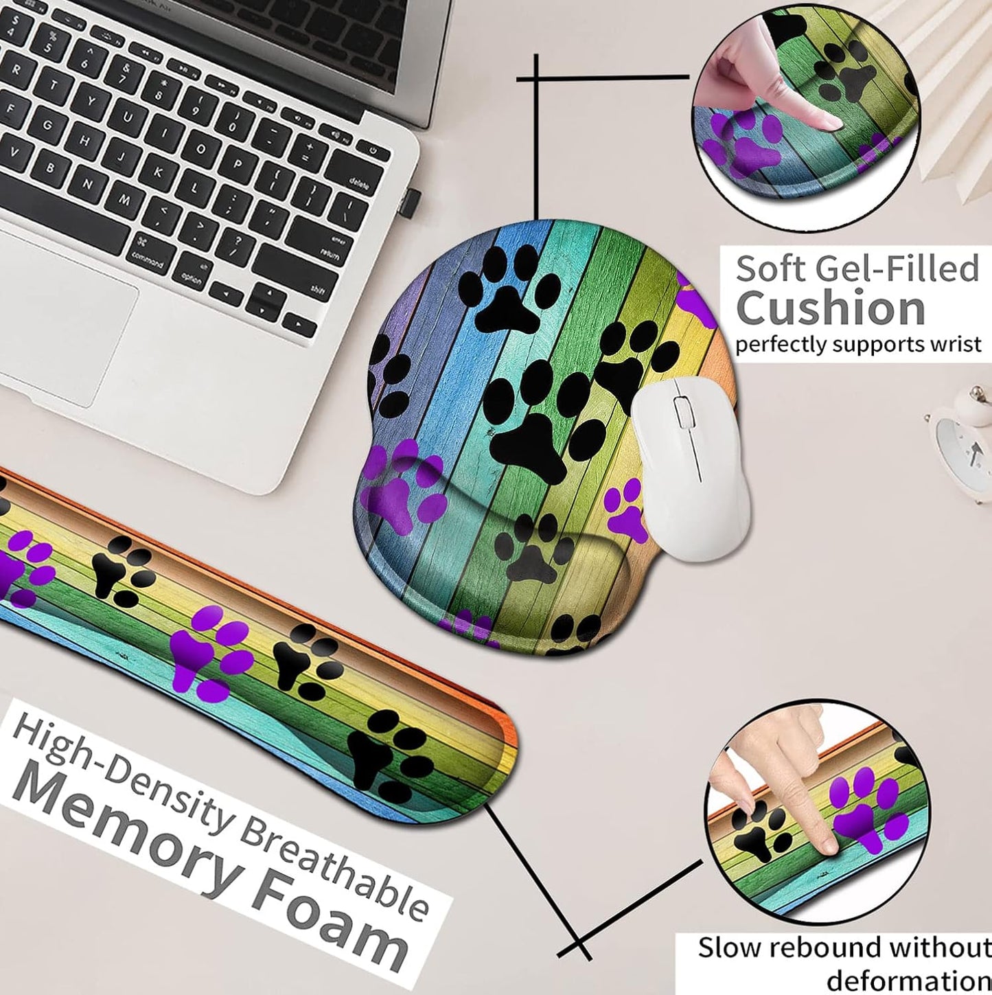 Mouse Pad with Wrist Support, Ergonomic Gel Mouse Pad Beautiful Flowers,Pink Hyacinths on Wood Panel，Non-Slip Durable, Memory Foam Keyboard Wrist Rest, Suitable for Office Typing Games