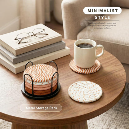 Lazebox Coasters Set of 8 for Drinks, 4 Inch Large Coasters for Coffee Table, Tabletop Protection for Hot & Cold Drinks, Versatile Coasters for Home Decor, Non-Slip & Easy to Clean, Coffee