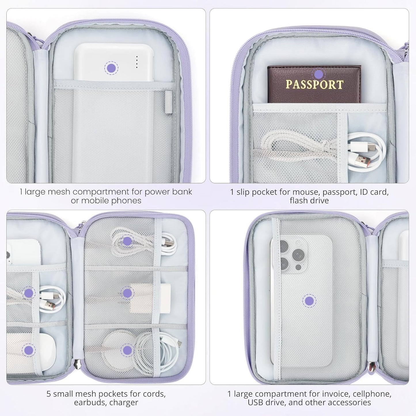Skycase Tech Pouch - Lightweight Electronics Organizer Travel Case - Double Layers Cable Organizer - All-in-One Storage Bag for Charger, Cord, Phone, Flash Drive, Essentials - XL