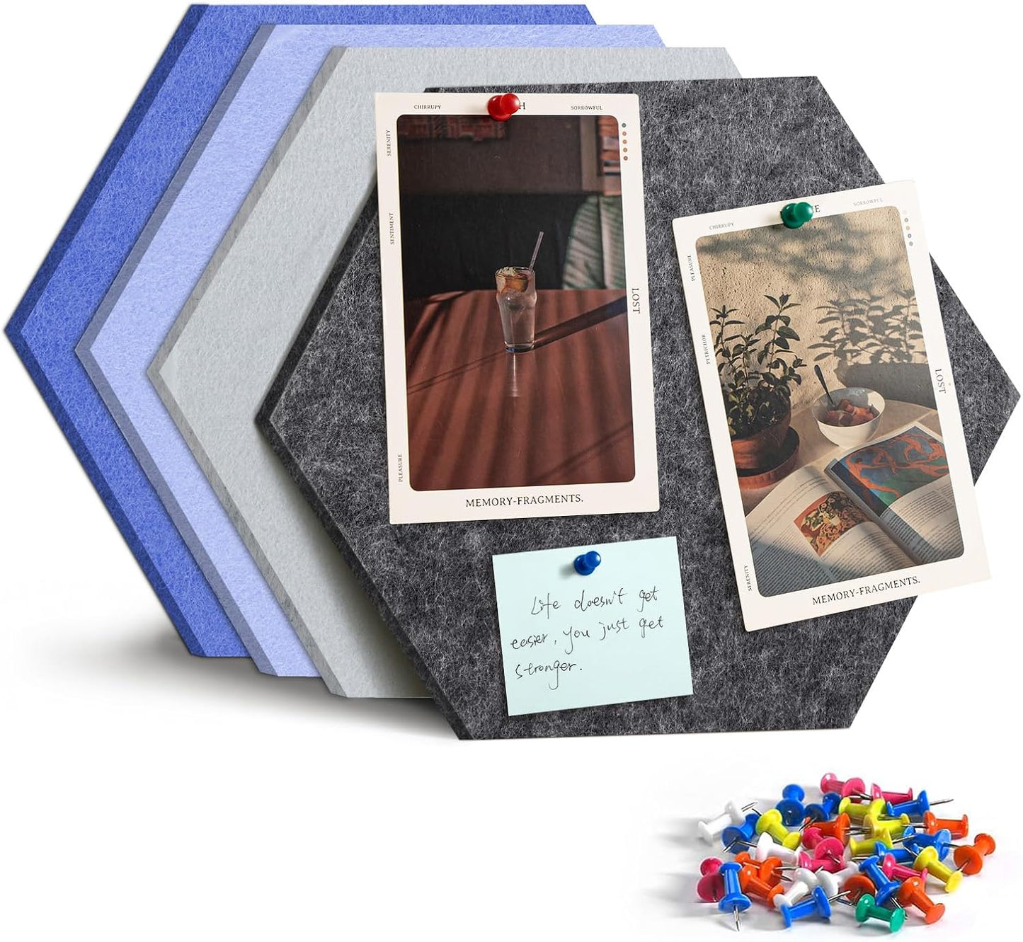 8 Pack Hexagon Felt Bulletin Board Tiles - 12" Large Thick Pin Board for Walls with 30 Push Pins, DIY Boards for Office Home School Decor, Aesthetic Hex Cork Board Alternative