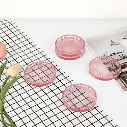 Modern Clear Coasters Set of 5- Glass Cute Coasters for Drinks Crystal Coaster Round Chic Cup Mat Cute Coffee Table Coaster for Kitchen, Bar, Dining Room, Living Room, Patio(Amber)