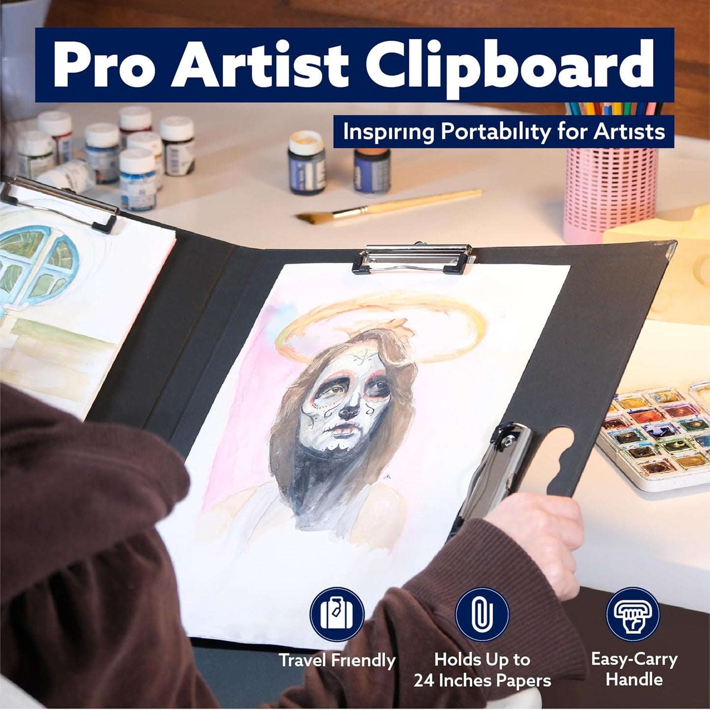 18x24 Clipboard - Foldable 18x24 File Folder & Drawing Board - Folds to 11x17 Clipboard, 4 Clips, Corner Protectors, Portable Art Portfolio, Architecture Folder, 11x17 Binder, Portfolio Binder (Green)