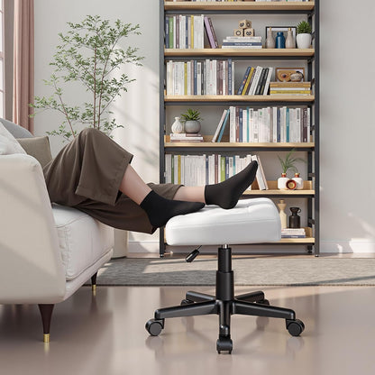 VECELO Under Desk Footrest, PU Ergonomic Foot Rest with Wheels, Comfort Padding, Height Adjustable for Relieving Leg Pain, Stiffness, Black
