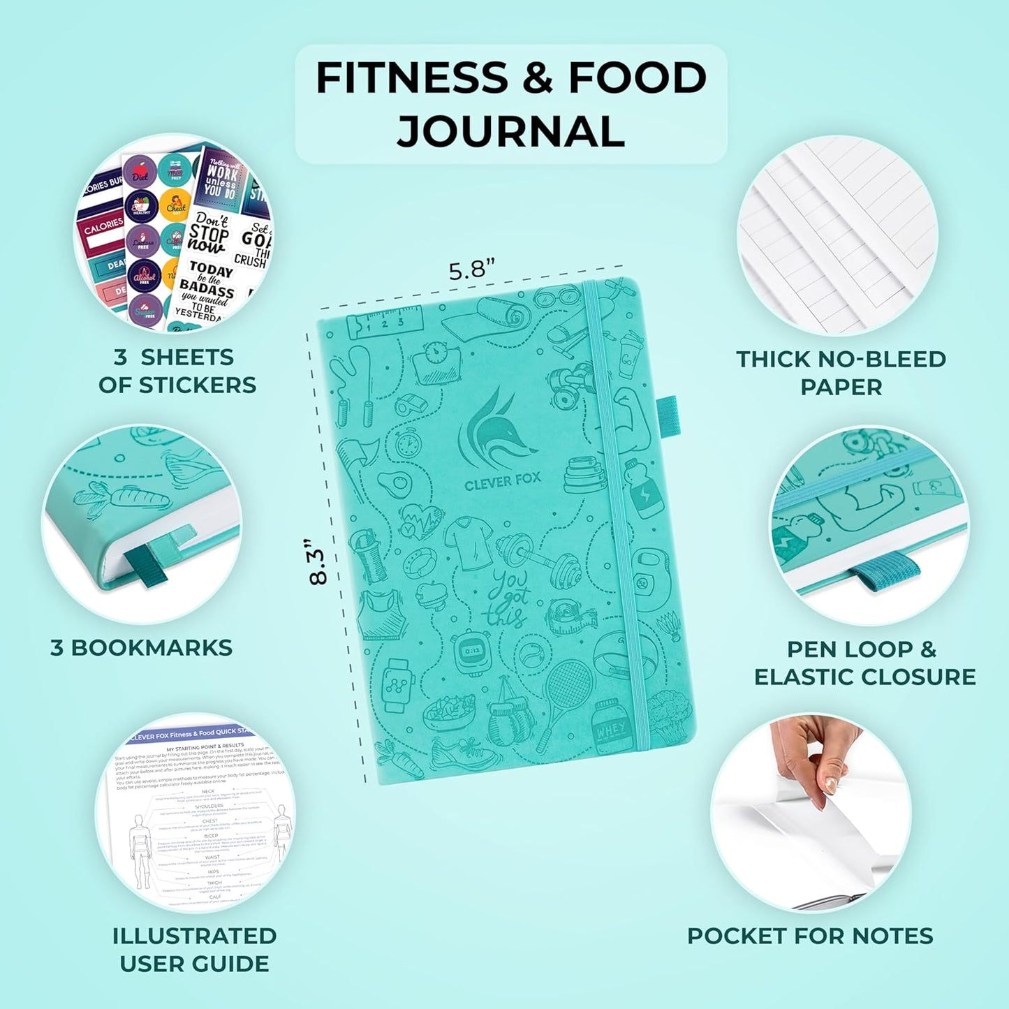 Clever Fox Fitness & Food Journal – Nutrition & Workout Planner for Women & Men – Diet & Gym Exercise Log Book with Calendars, Diet & Training Trackers - Undated, A5 Size, Hardcover (Forest Green)
