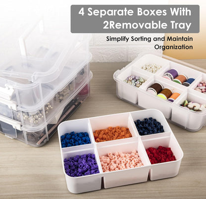 CraftGenes Art Supply Storage Organizer with 2 Removable Trays, 4-Layer 10QT Durable Craft Organizers and Storage for Sewing, Tool, Office Supplies, Art, Craft Supplies