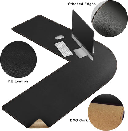 MAIDERN (51” + 51”) x 15.7” L Shaped Corner Desk Mat, Cork & Leather Reversible Desk Pad for Gaming Computer Office Home (Black) …